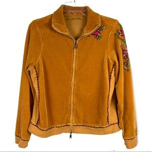 One Girl Who Orange Velvet Velour Floral Embellished Jacket Womens Size S/M